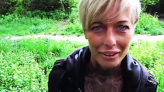 Tough Outdoor Tear up with Platinum-blonde German Cougar