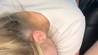 Deep Throat Blowjob in Leather Pants with Swallowing Finish in the Car