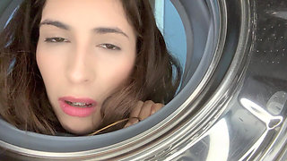 Jasmica, a beautiful Latina with a big ass, gets stuck in the washing machine and is fucked by her neighbor