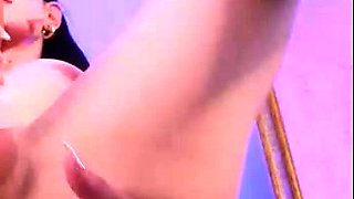 Chubby big tits shemale jerking her big cock