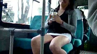 Shameless Mexican wife flashes her wet pussy at the public bus