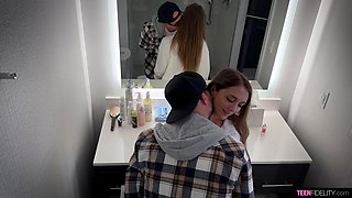Horny teenage gets the internal cumshot she is worth