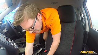 Faux driving school - nineteen year old dark haired learner lures instructor in car porno romp