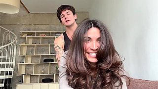 Skinny brunette sucks cock after doggy pose fuck - Amateur