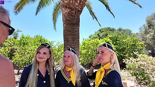 The on-board Toilets! 3 Stewardesses in Piss Fever!