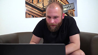 Blonde with Big Tits Gets Intense Handjob From a Guy in the Kitchen