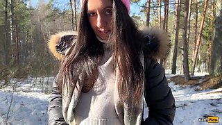 A doll got lost in the woods and encountered a forester, thanking him with fucky-fucky - Internal cumshot