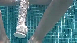 Sex in the Pool in Greece, with a Rambone Dildo and a Big Underwater Cumshot