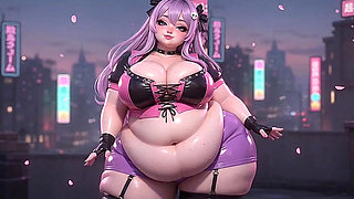 BBW Anime Babe Shaking Huge Ass in Purple Thong