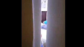 Stepbrother spying on horny ebony stepsister fucking a dildo