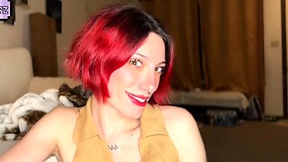 Small titted redhead amateur riding penis in close up
