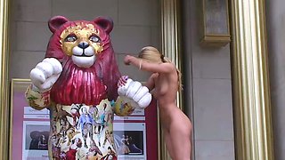 Beautiful amateur blonde barmaid paid sex in public