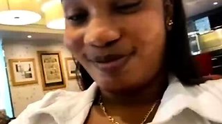 Ebony shows tits pussy restaurant masturbates bathroom 01