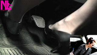 Driving in Grey Pattent Pumps on My Hosed Feet