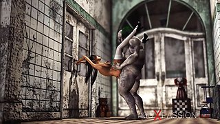Super hot gorgeous woman gets fucked hard by an ominous clown in an abandoned clinic