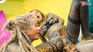 Alt-Girls Tattooed Lesbian Dildo Punk, Goth, Hippie, Spit Tongue