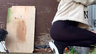 Sexy blonde foot fetish handjob
