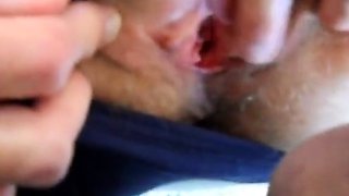Hairy pussy girl gets fucked and filled with cum