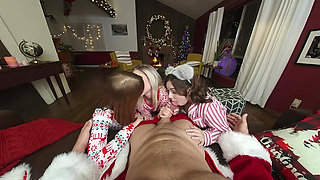 VR Bangers: Three Teen Babes Suck And Fuck Santa's Huge Cock In Hardcore Bisexual Christmas Foursome