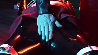 Heavy rubber masked latexgirl stretched and tickled