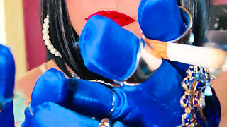 Tina Snua Chain Smokes 2 Cork Cigarettes In Satin With Gloves & Jewellery! - British Mature Smoking Smoker