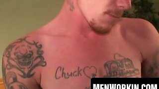 Raunchy dude drains off solo and pops all over himself