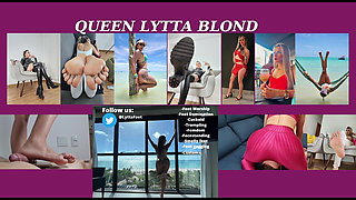 Queen Lytta Blond - Real Under Table Foot Smell Worship and Massage While Lytta Works - Foot Worship - Foot Domination - Foot Sm