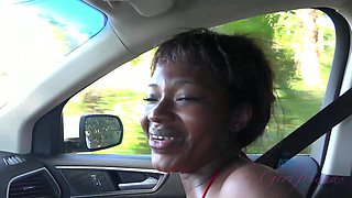 Noemie Bilas moans while getting pleasured in the back of a car