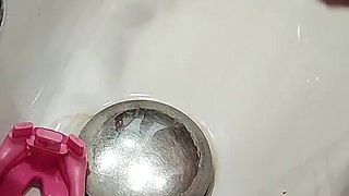 Femdom. Mommy Removes the Cage From Her Stepson's Penis, Lets Him Pee and Washes Him in the Shower.