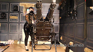 Rubber Doll Bondage and Teasing in Inversion Table