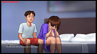 Summertime Saga Part 23 By DarkCookie - Hot milf caught him masturbating right in Her Bed and help him to cum well