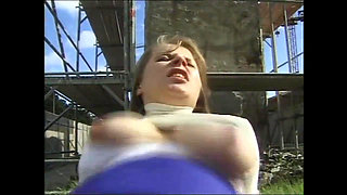 Amateur MILF Fucked in Construction Site and Cum on Big Tits by Huge Cock