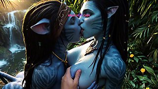 Avatar babes swallows monster cock deep in Pandora jungle