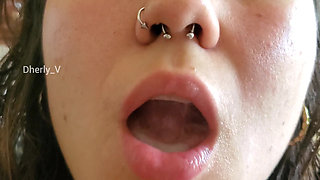 Close-up Playing with My Tongue and Wet Mouth on His Cock