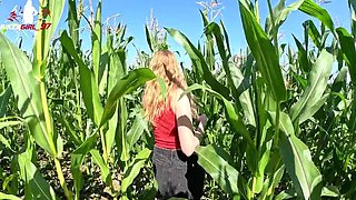 Skinny German Teen Blowjob & Facial in Cornfield - Bikergirl_97