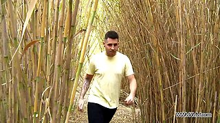 Huge facial cumshot in fields to chesty chunk of girl