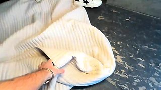 Amateur blowjob by busty brunette in black bra panties