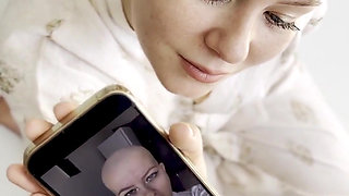 Cumtribute Bald Girl Cleanup Her Phone After