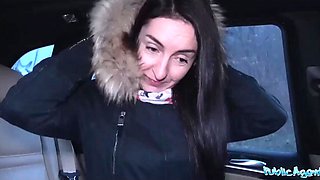 Brunette babe agrees to fuck with a stranger in his car POV