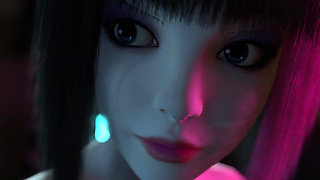 Nexus 3 Neon dreams Episode 3. Extreme deepthroat. Cyberpunk sex with busty brunette