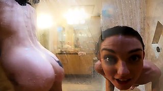 Small tit nubile in stockings masturbates