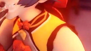 Xiangling From Genshin Impact Enjoying the Taste of Big Hilichurl Dick - Blowjob 3D 60 Fps