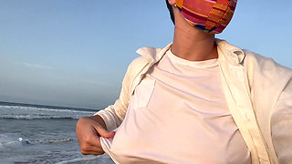 Blonde Amateur with Big Tits Is Walking Without a Bra