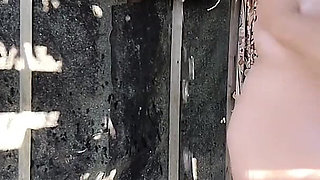 Chubby Girl Soaps Her Big Wet Tits Next to His Huge Cock in Outdoor Shower