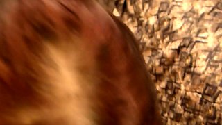 Hot big tit brunette gives hardcore blowjob at party