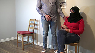 Unfaithful muslim woman could not resist my big cock after flashing it to her in public waiting room.