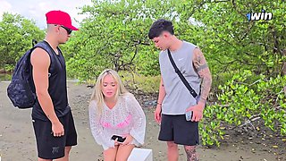 Threesome on the beach with stepbrothers - Danner Mendez -