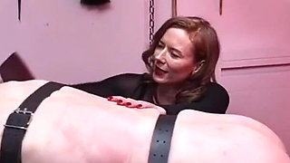 Inanna Justice & Madam M Create Red Canvas Art on Masked Sub with Whips and Paddles - Double Domme Punishment Part 4