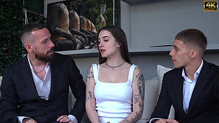 Secretary Jobinterview Turns Into Hot Threesome with Two Big Cocks