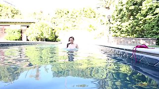 Tessa Fowler - Fowler Wet in Bikini Outdoors in the Pool - Redhead solo masturbation and striptease